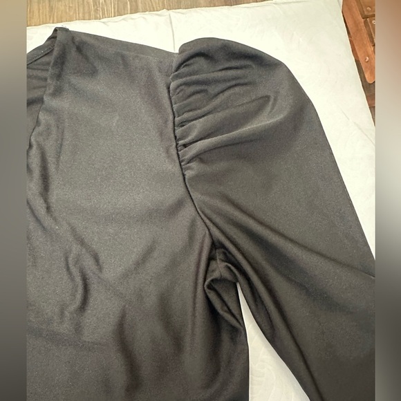 Gray Puff Sleeve Wrap Blouse with Tie Front - Picture 6 of 6